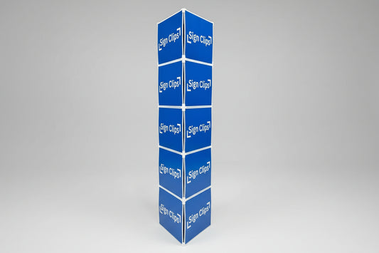 Sign Clip Display Floor Tower angled to show 2 sides.