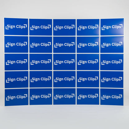 A professional display wall created by connecting multiple yard signs with Sign Clip hardware, showing a modular and sturdy backdrop setup.